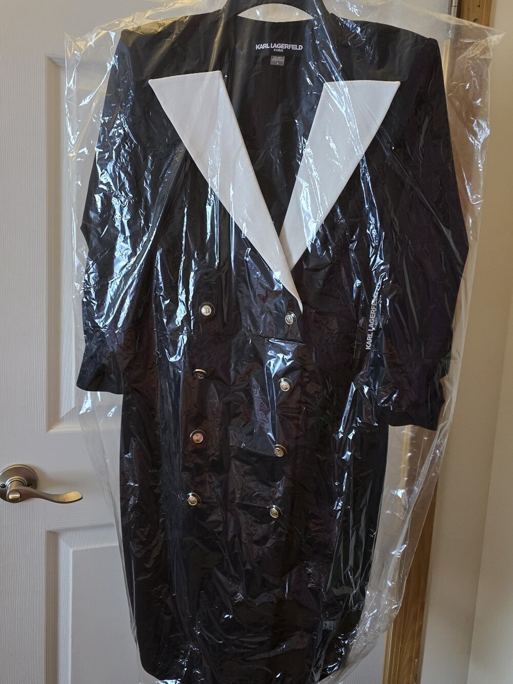 Karl Lagerfeld Black Trench Coat with White Lapel